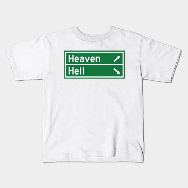 Heaven and Hell Road Sign Kids T-Shirt by inotyler